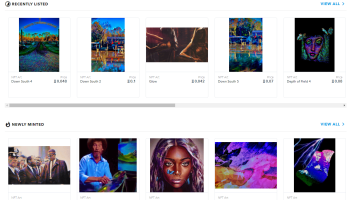 This screenshot shows digital pieces of art for sale on a marketplace for non-fungible tokens.