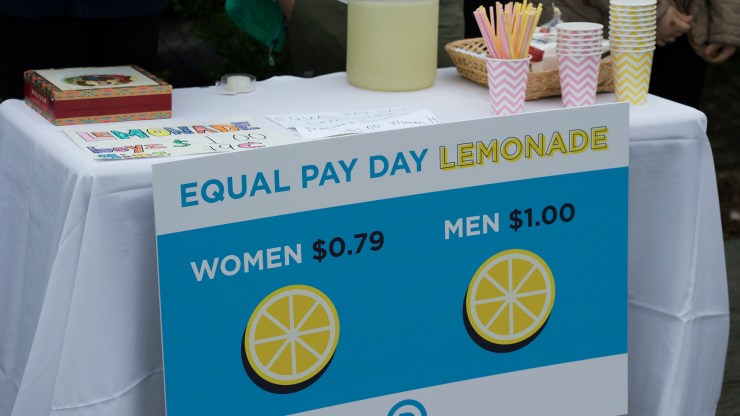 A lemonade stand with different prices for women($0.79) and men ($1)