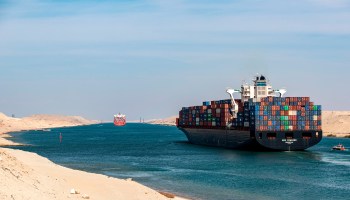 Cargo ships seen in the Suez Canal in 2019.