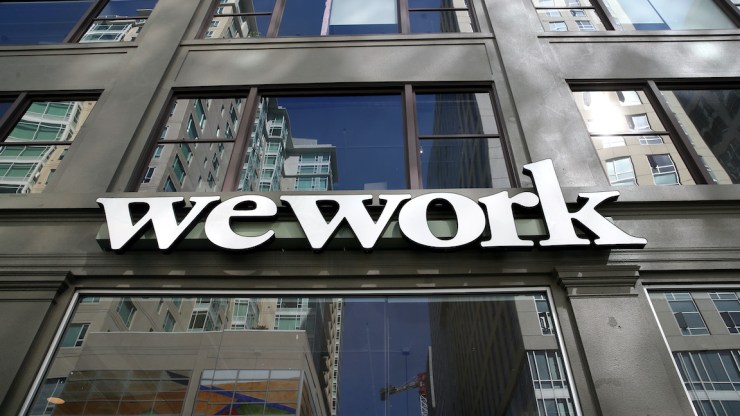 The WeWork company sign.