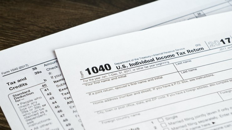 A 1040 federal tax form.