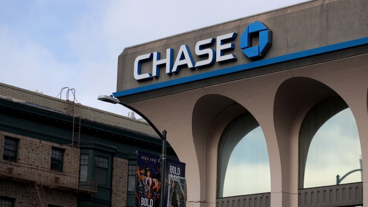 A sign is posted on the exterior of a Chase bank office on January 14, 2020 in San Francisco, California.