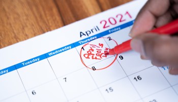 Someone circles the words "April Fools' Day" on a calendar.