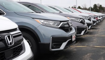 Cars sit on the lot at the McGrath Honda dealership on March 25, 2021 in Elgin, Illinois.