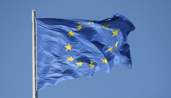 The flag of the European Union flies.