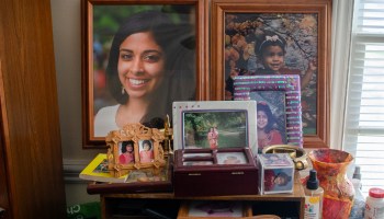 Geetha Balagopal keeps pictures of her daughter Priya on display in her office.