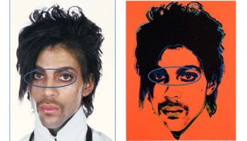 Lynn Goldsmith’s photograph and Andy Warhol’s portrait of Prince are viewed side-by-side, as reproduced in court documents.