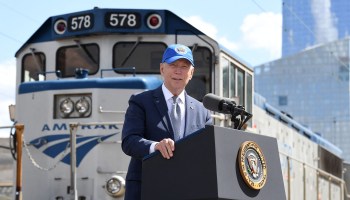 President Joe Biden delivers remarks at an event marking Amtrak's 50th Anniversary at the William H. Gray III 30th Street Station in Philadelphia, Pennsylvania on April 30, 2021.
