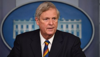 U.S. Secretary of Agriculture Tom Vilsack holds a press briefing in the White House.
