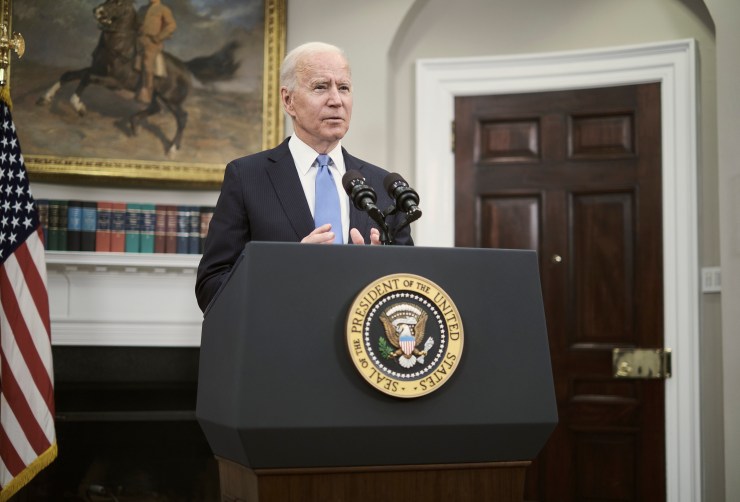 President Joe Biden delivers remarks on the Colonial Pipeline incident in the Roosevelt Room of the White House May 13, 2021, in Washington, D.C.