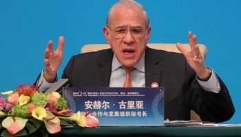 Angel Gurría, head of the OECD, speaks at a conference in China.