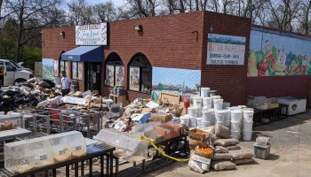 Inventory damaged by flooding is stacked outside of Botan Market in Nashville, Tennessee.
