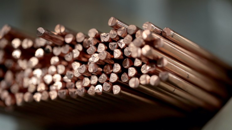 A close up of copper rods.