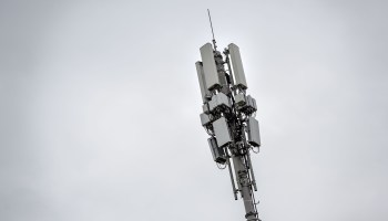An antenna for the 5G mobile network service is pictured on September 2, 2019 in Etoy, western Switzerland.