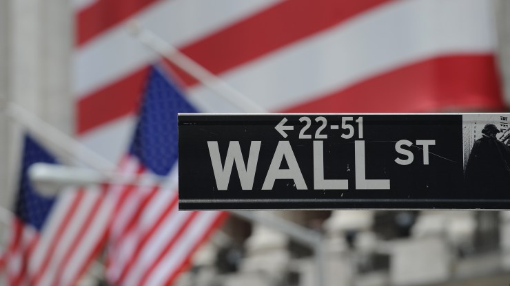 The Wall Street street sign, representing the U.S. stock market.