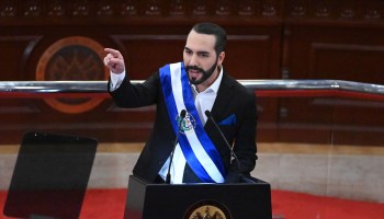 Salvadoran President Nayib Bukele delivers his annual address to the nation marking his second year in office at the Legislative Assembly in San Salvador on June 1, 2021.