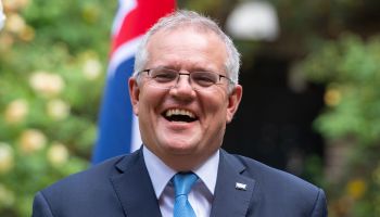 Australian Prime Minister Scott Morrison in the garden of 10 Downing Street, after agreeing to the broad terms of a free trade deal between the U.K. and Australia, on June 15, 2021 in London, England.