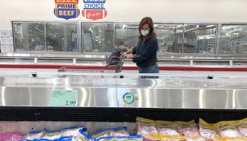 A customer shops for meat at a Costco store on May 24, 2021 in Novato, California.