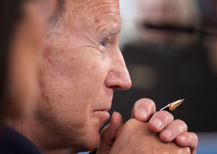 A close-up of President Biden. His administration might act to strengthen the competitive positions of smaller companies in industries dominated by a small number of giants.
