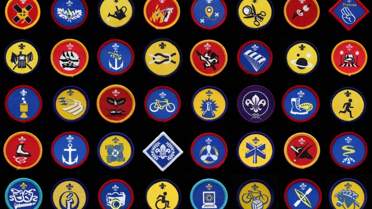 A composite image of a selection of the Scout Organization's badges on May 15, 2014 in London, England.