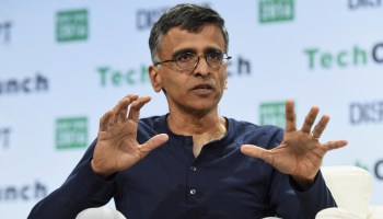 Sridhar Ramaswamy speaks at a TechCrunch event in Brooklyn on May 10, 2016.