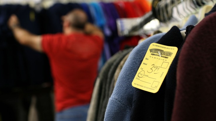 A price tag is seen on a sweater at a Thrift Town thrift store October 14, 2008 in San Francisco, California.