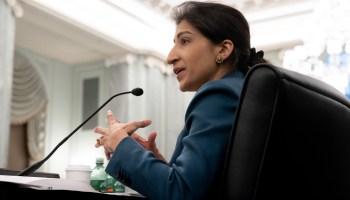 Lina Khan, chair of the FTC, speaks at an April Senate committee confirmation hearing.