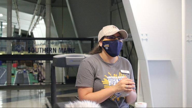 University of Southern Maine senior Fantasia Perez wears a mask and poses for a picture.