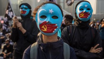 Protesters attend a rally in Hong Kong on December 22, 2019, to show support for the Uyghur minority in China.