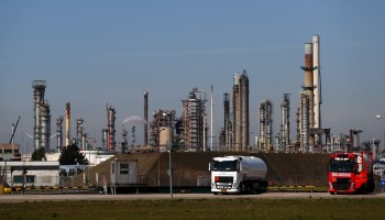 A general view of an Exxon Mobil refinery in in Rotterdam, Netherlands in April 2020.
