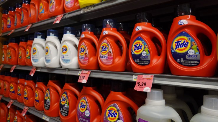 Tide, a laundry detergent owned by the Procter & Gamble company, is seen on a store shelf on October 20, 2020 in Miami, Florida.