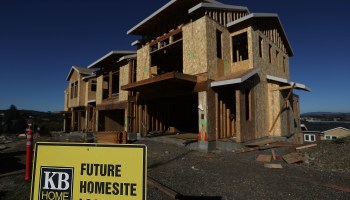 A sign is posted in front of a home under construction at a new housing development on November 17, 2016 in Petaluma, California.