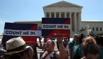 People gather in front of the U.S. Supreme Court in 2019 as decisions on census questions were handed down.