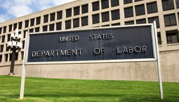 Sign outside Department of Labor building, Washington, DC