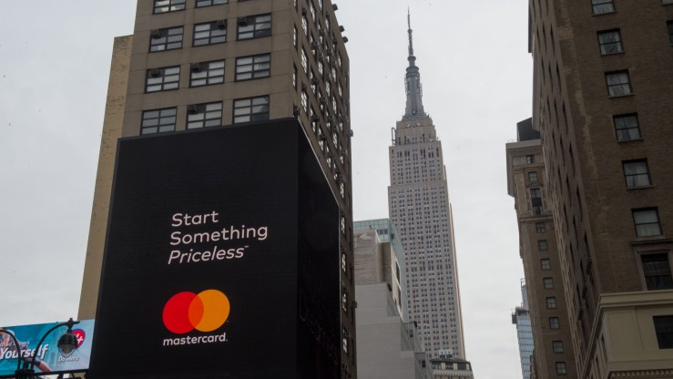 A Mastercard advertisement near the Empire State Building in New York