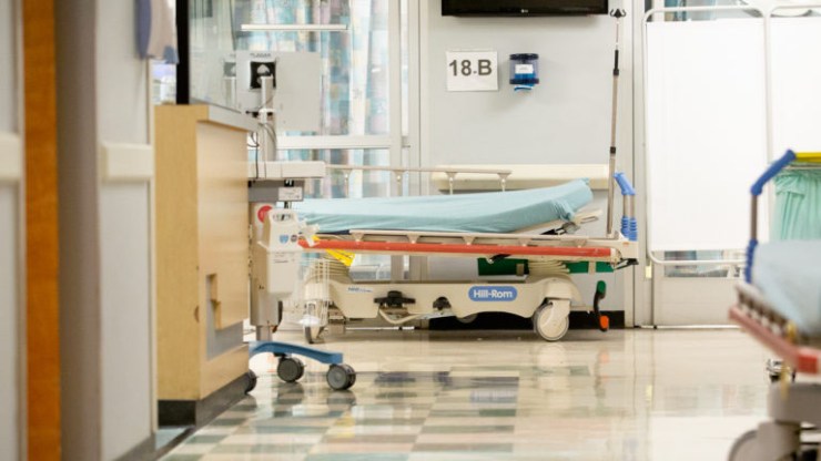 A hospital stretcher is shown.