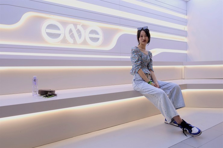 An Xin is wearing a pair of Nike sneakers now but said she will no longer support the brand after the company announced it will not source cotton from Xinjiang, where there are concerns of forced labor. The Chinese government and consumers have pushed back against these allegations. (Charles Zhang/Marketplace)