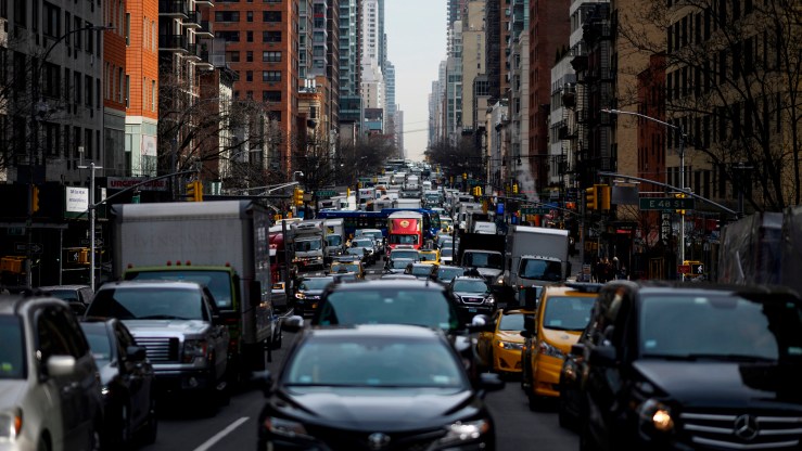 Traffic moves on 2nd Avenue in the morning hours on March 15, 2019 in New York City.
