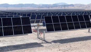 The 100-megawatt MGM Resorts Mega Solar Array is launched on June 28, 2021 in Dry Lake Valley, Nevada.