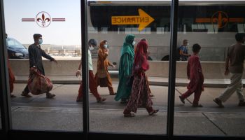 Afghan Refugees Arrive At Dulles Airport Outside Nation's Capital