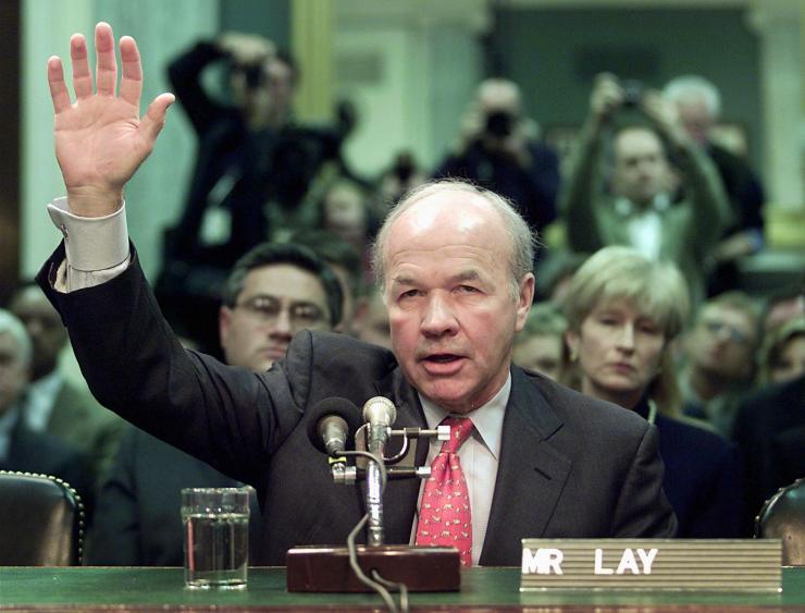 Former Enron CEO and Chairman Kenneth Lay is sworn in before the Senate Committee on Commerce, Science and Transportation in 2002.