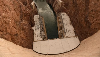 A hydroelectric power installation at the bottom of the Hoover Dam.