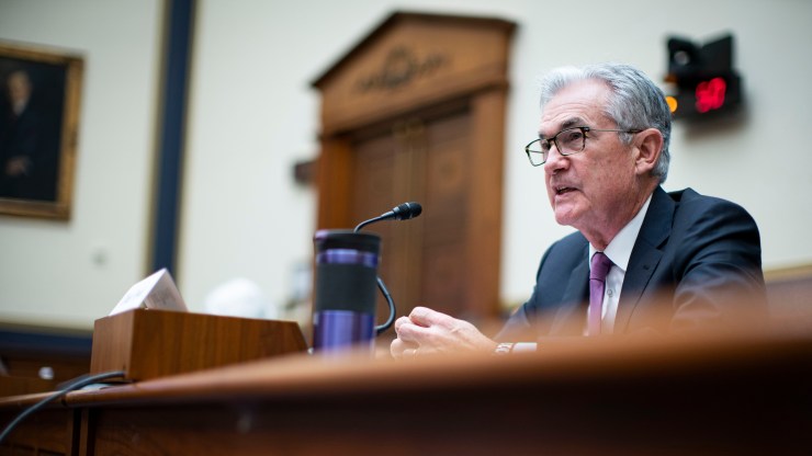 Federal Reserve Chair Jerome Powell speaks at a House hearing Thursday.