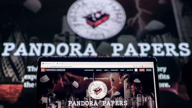 Photo-illustration shows the logo of Pandora Papers.