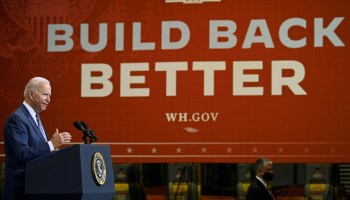 President Joe Biden promotes his Build Back Better agenda in New Jersey on Monday. His plan to expand the nation's social safety net is being pared back by congressional negotiators.