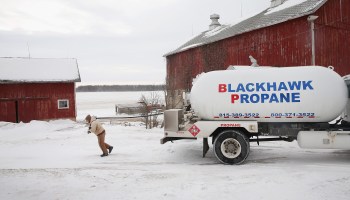 Mark Burger of Blackhawk Propane delivers propane to a farm house on January 24, 2014 near Clinton, Wisconsin.