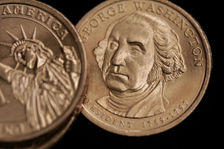 A photo of a presidential one dollar coin