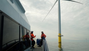 Rough weather in the North Sea makes it a great place to install wind turbines.
