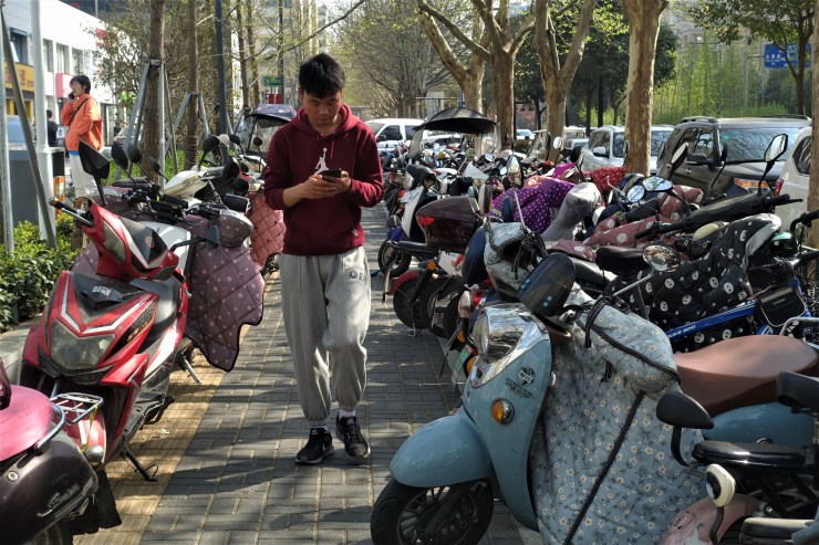 Parking area for electric bikes in the central Chinese Luoyang city. It is a popular mode of transport in China. Many Chinese families have yet to own their first car. (Charles Zhang/Marketplace)