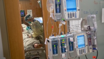 A nurse tends to a COVID-19 patient in a Stamford Hospital Intensive Care Unit (ICU), on April 24, 2020 in Stamford, Connecticut.
